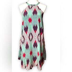 Maeve Geometric Patterned Dress - Mint, Red, and Navy